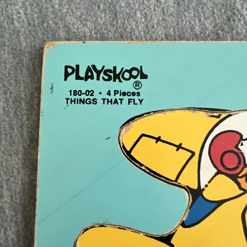 PLAYSKOOL Wooden Puzzle Tray Things That Fly Vintage USA Children Toy 80s Retro